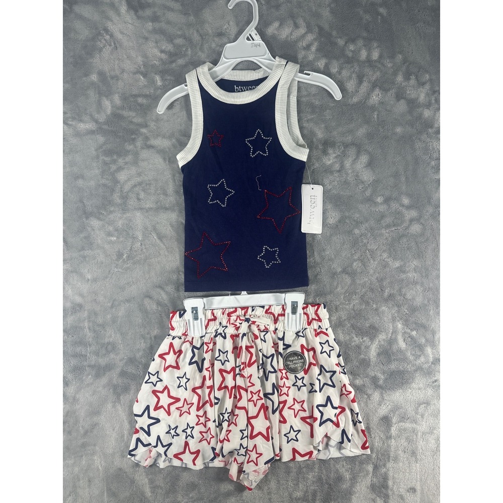 Btween Active Girls Navy Blue Rhinestone Star Tank Top and Shorts Set Size 6 NWT